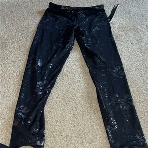 adidas Black Metallic Floral Print Kids Leggings